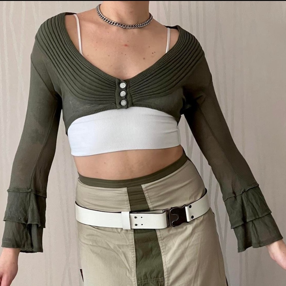 Save the Queen vintage Olive Green Women's cropped cardigan shrug